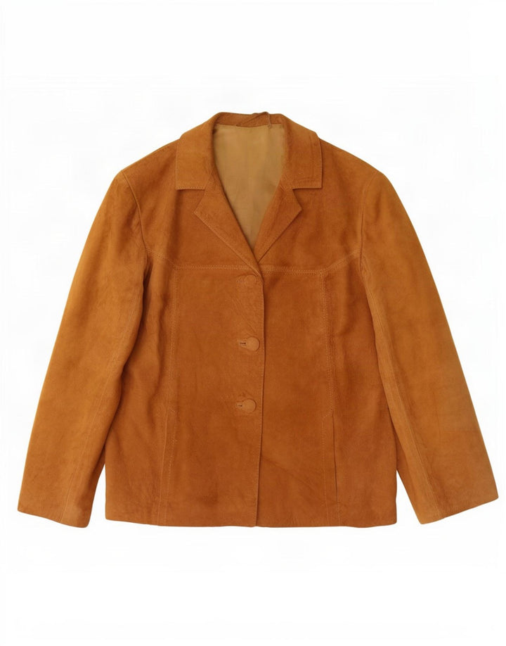 Vintage mujer 3 botones ante Blazer chaqueta Reino Unido 14 beige medio