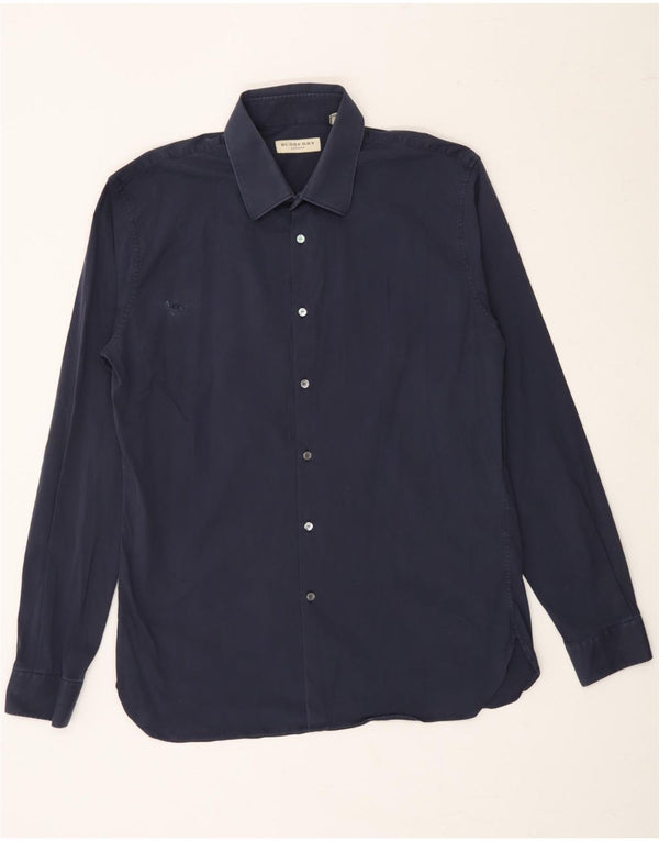 BURBERRY Mens London Shirt Size 16 1/2 Large Navy Blue Cotton