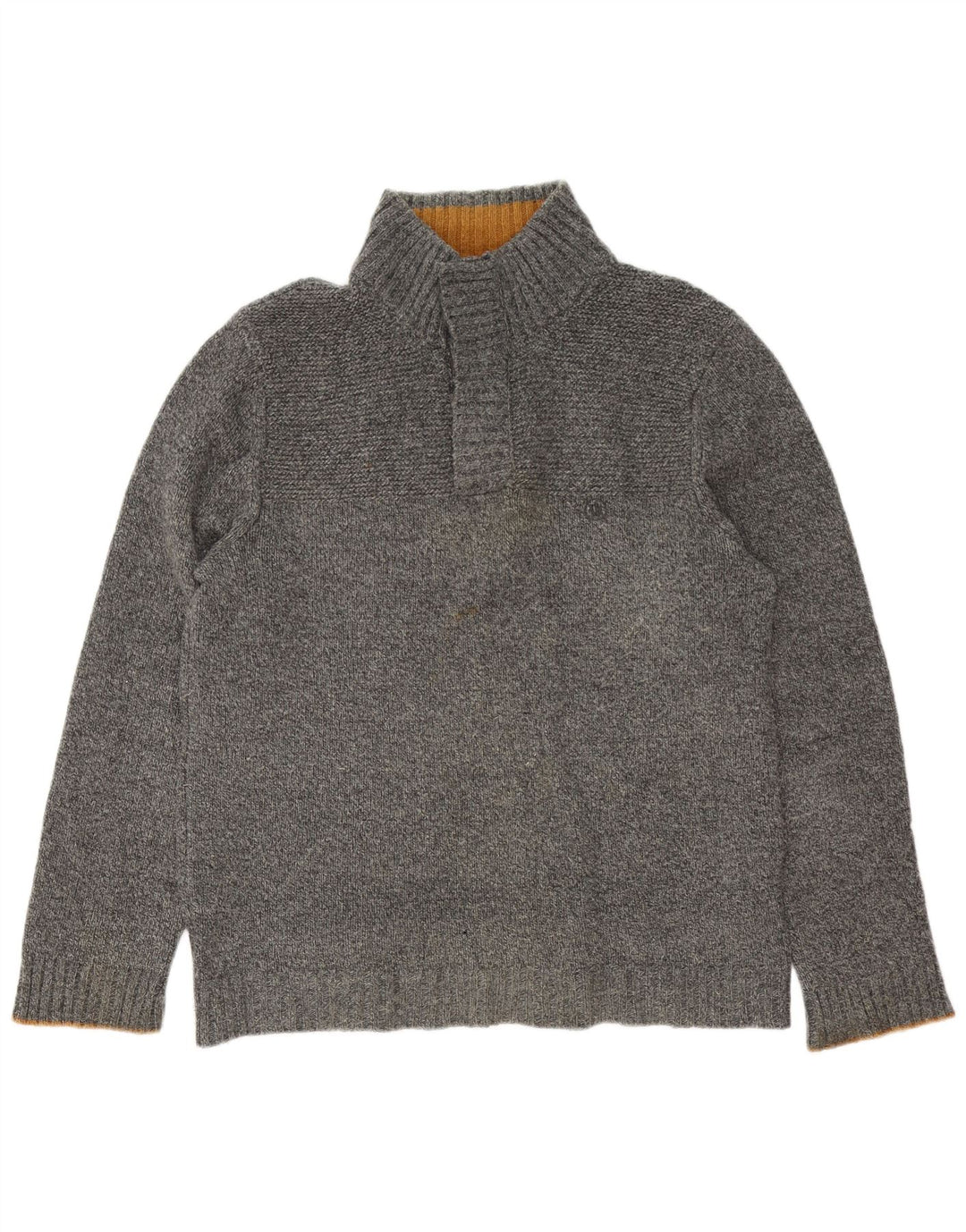 Jersey de hombre con cuello abotonado de lana moteada gris grande de Fat Face
