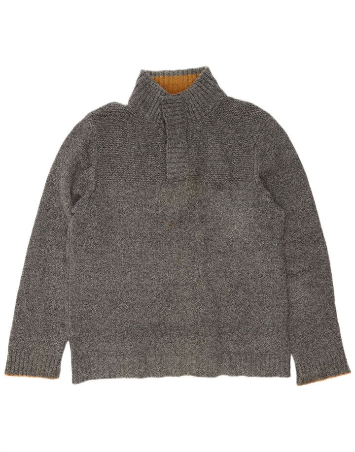 Jersey de hombre con cuello abotonado de lana moteada gris grande de Fat Face
