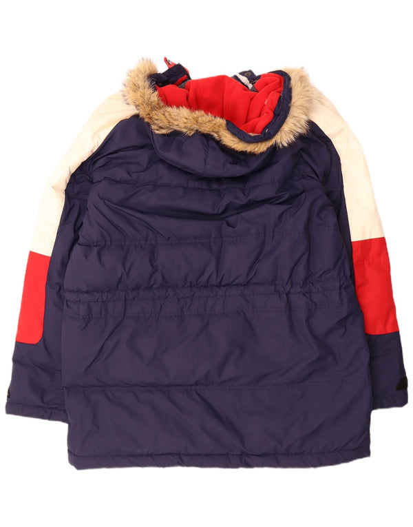 Tommy Hilfiger Abrigo acolchado con capucha para hombre UK 42 XL Poliéster con bloques de color azul