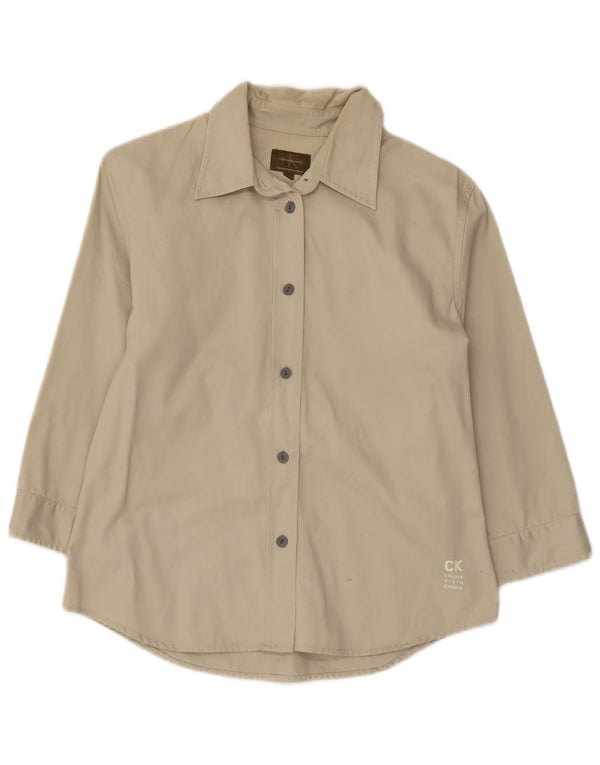 Calvin Klein Jeans Camisa de manga 3/4 para mujer UK 44 Grande Algodón verde