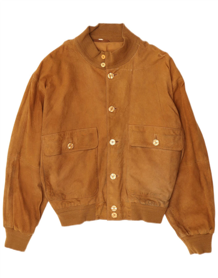 Vintage hombres ante bomber chaqueta IT 48 cuero marrón medio