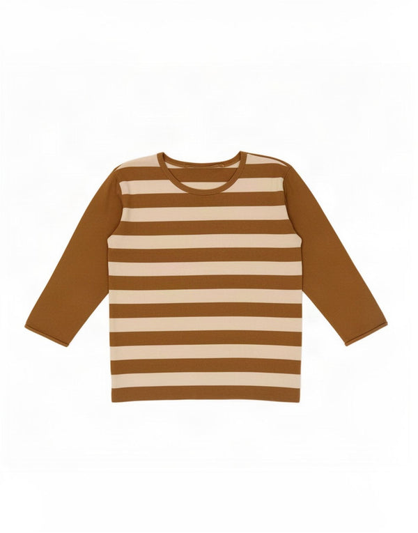 Zara Suéter tipo jersey con cuello barco y manga 3/4 para mujer UK 44 Marrón medio a rayas
