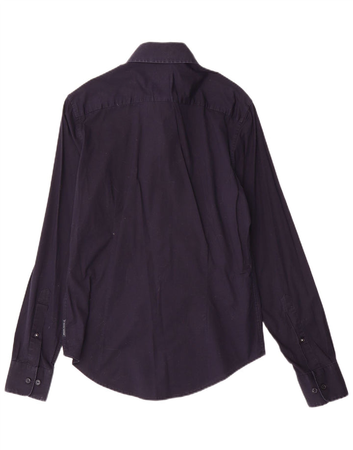 Armani Jeans Mens Custom Fit Camisa Pequeña Azul Marino Algodón