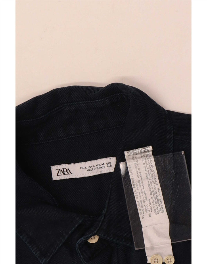 Zara Hombre Camisa Vaquera Grande Lyocell Azul Marino