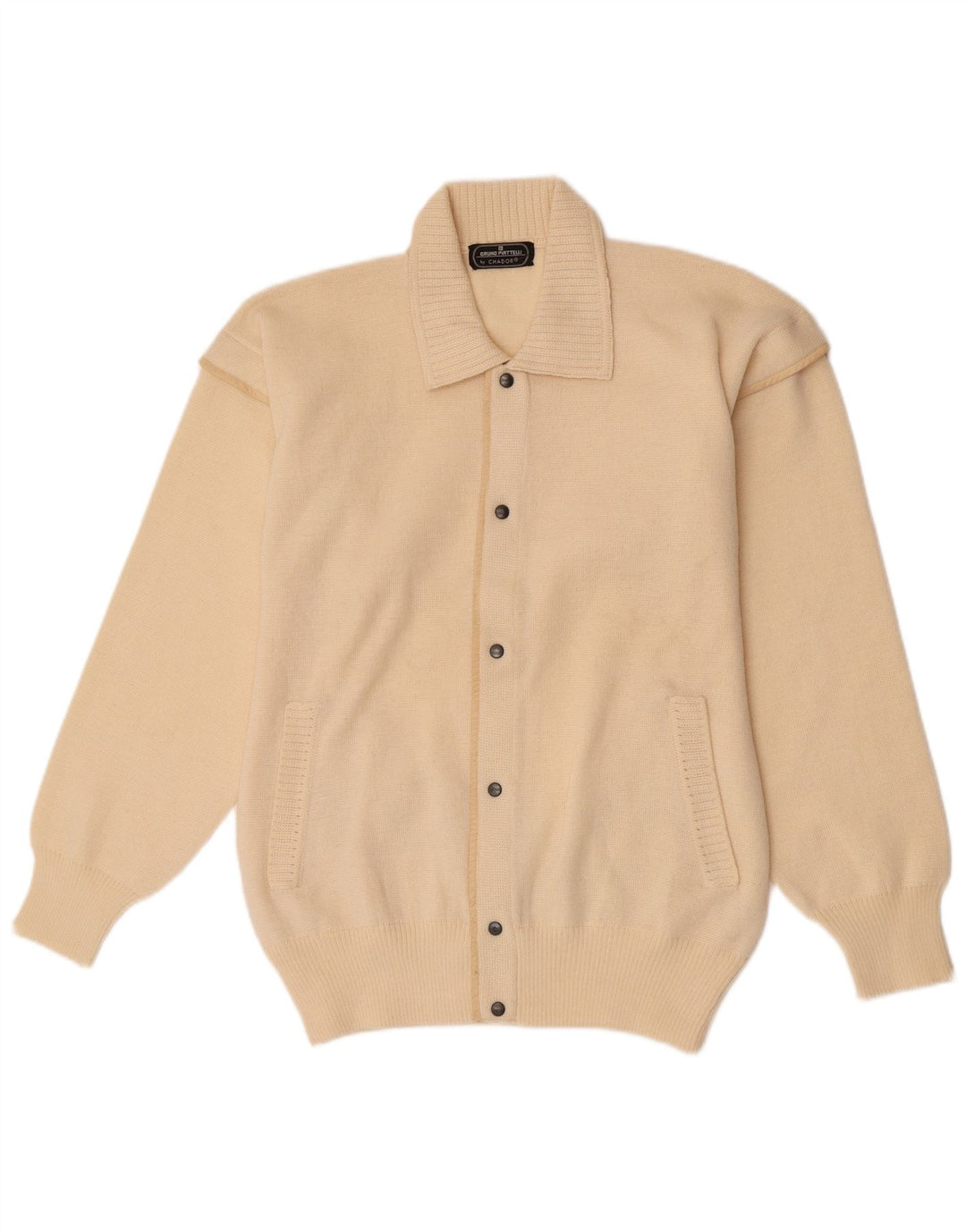 Vintage hombres Cardigan suéter medio beige lana