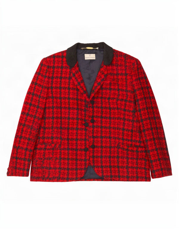 Donna Enrica Chaqueta tipo blazer de 3 botones para mujer UK 46 Large Red Houndstooth