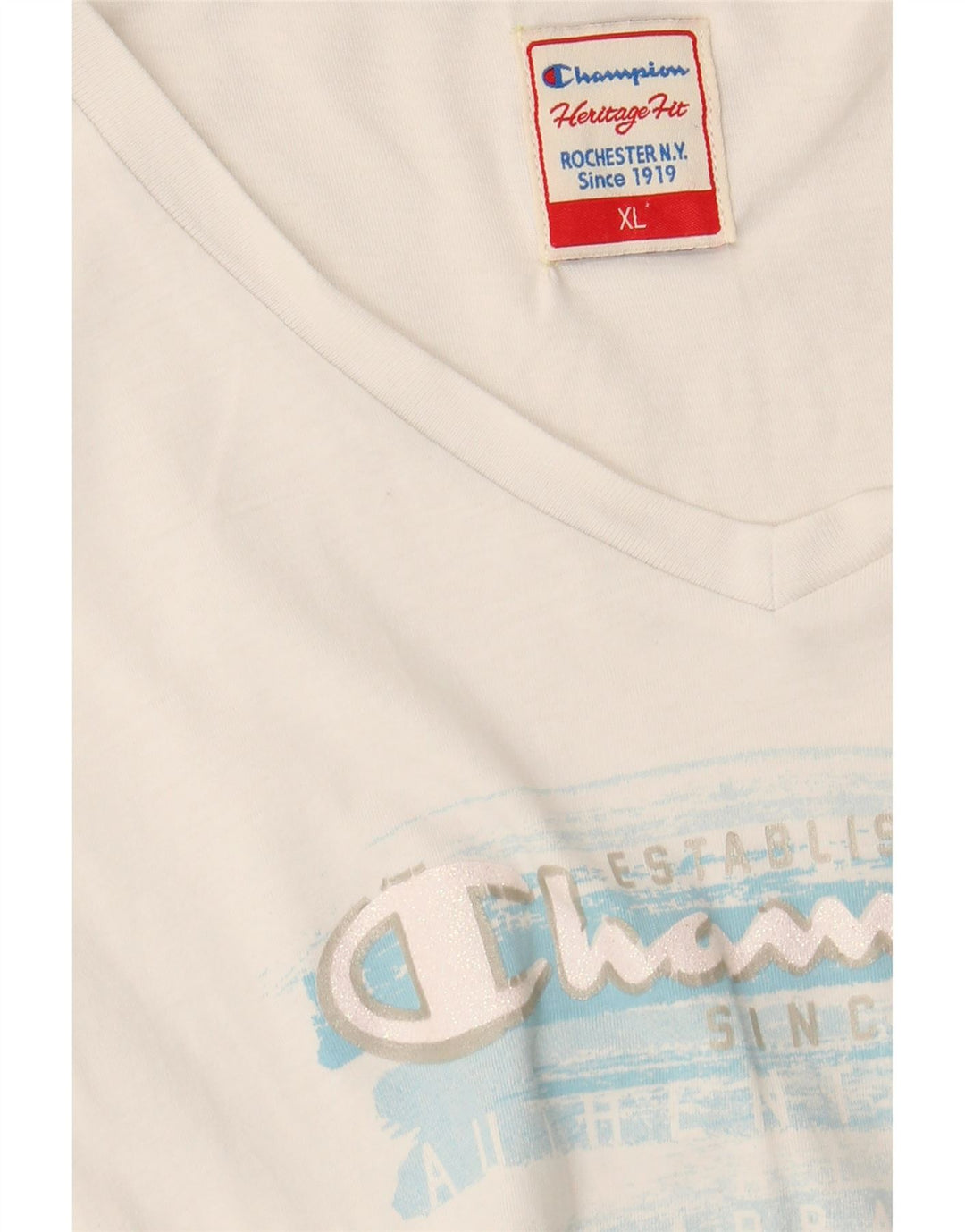CHAMPION Camiseta con gráfico Heritage Fit para mujer UK 40 XL Blanco