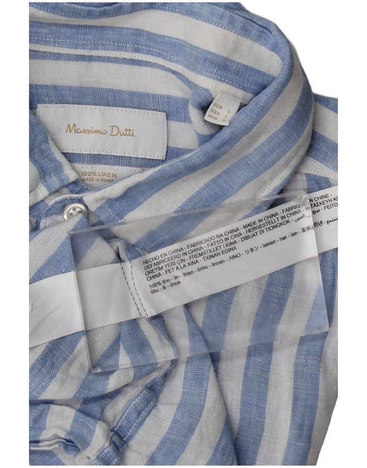 Camisa Massimo Dutti Hombre Large Lino Rayas Azul