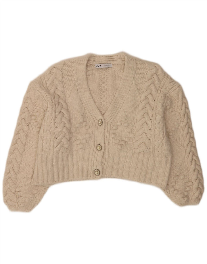 Zara Mujer Crop Suéter Cárdigan Extragrande Reino Unido 44 Medio Blanco Acrílico