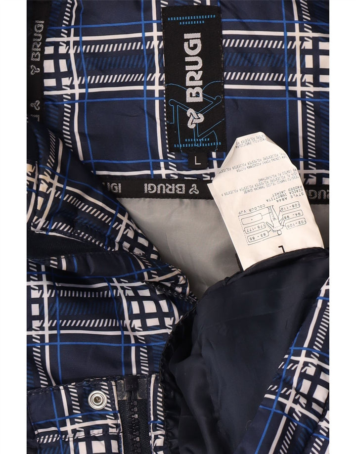 Brugi Chaqueta acolchada con capucha para hombre UK 40 Large Azul marino Cuadros Poliéster