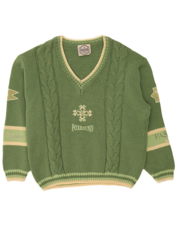 Foxhound - Jersey con cuello en V para hombre, talla XL, lana a rayas verdes