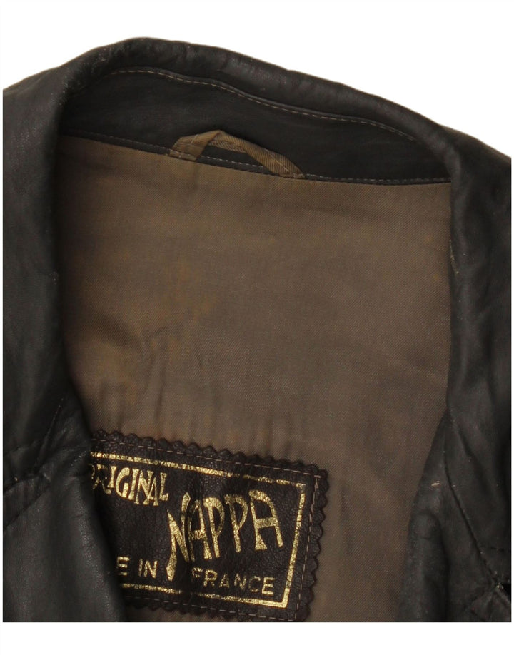 Vintage mujer doble pecho chaqueta de cuero Reino Unido 8 pequeño cuero gris