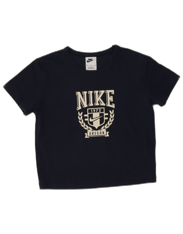 Nike Camiseta corta gráfica para mujer UK 12 Medium Azul marino Algodón
