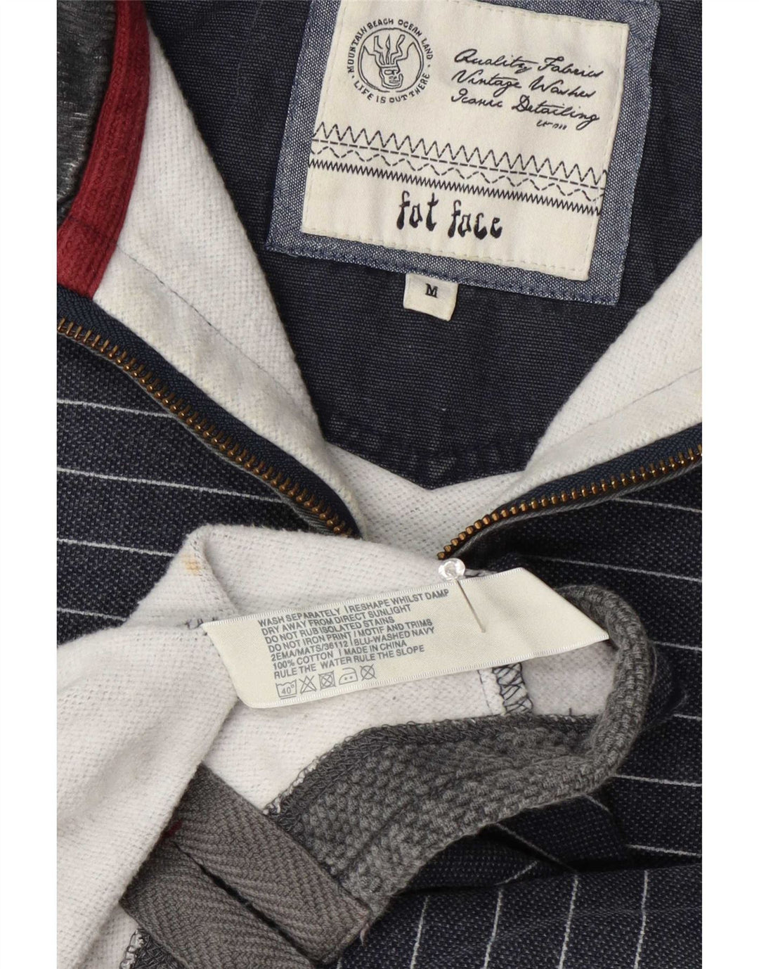 Sudadera con capucha y cuello con cremallera para hombre de Fat Face, jersey de algodón a rayas en azul marino mediano