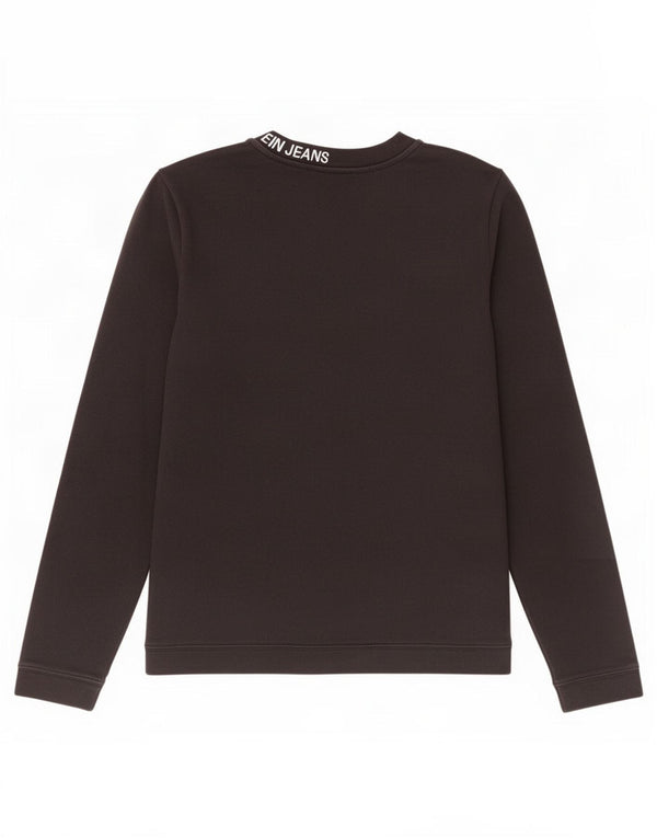 Calvin Klein Jeans Mujer Gráfico Top Manga Larga UK 10 Pequeño Algodón Negro