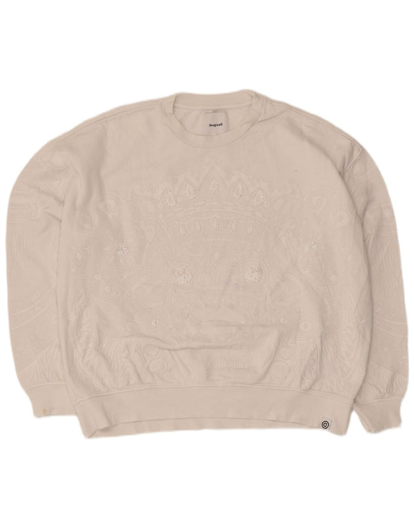 Desigual Mujer Gráfico Sudadera De Gran Tamaño Jersey UK 18 XL Algodón Blanco