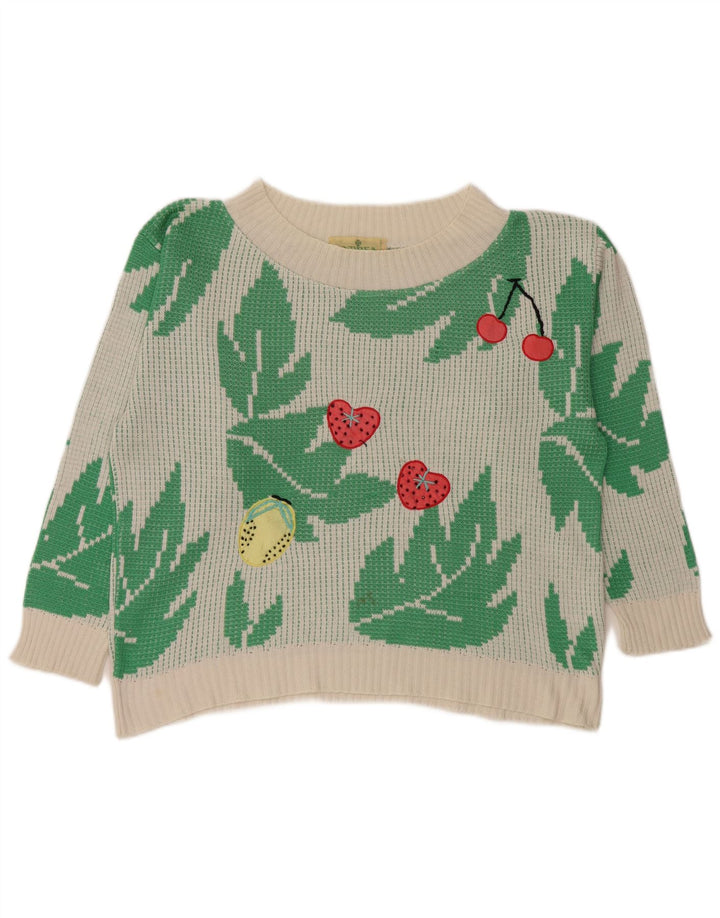 Vintage mujeres crop barco cuello jumper suéter Reino Unido 10 pequeño acrílico blanco