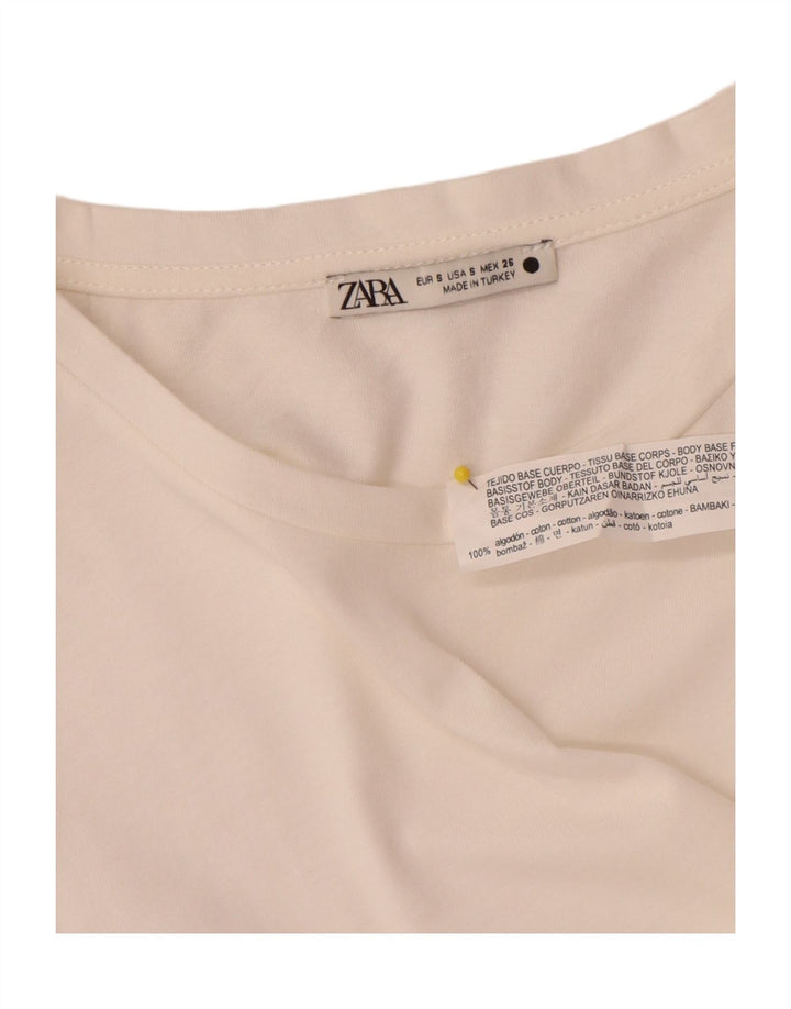 Zara Mujer Blusa Top Reino Unido 10 Pequeño Algodón Blanco