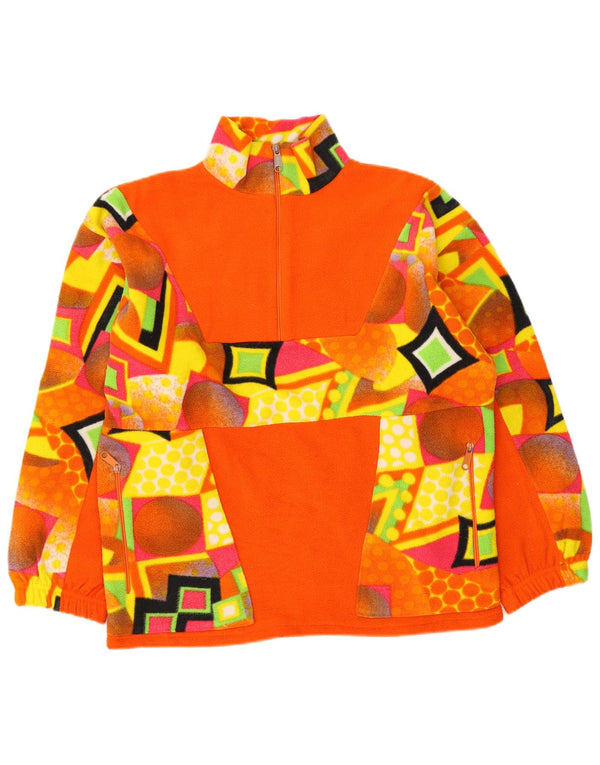Vintage mujer zip cuello polar jersey Reino Unido 18 XL naranja geométrico