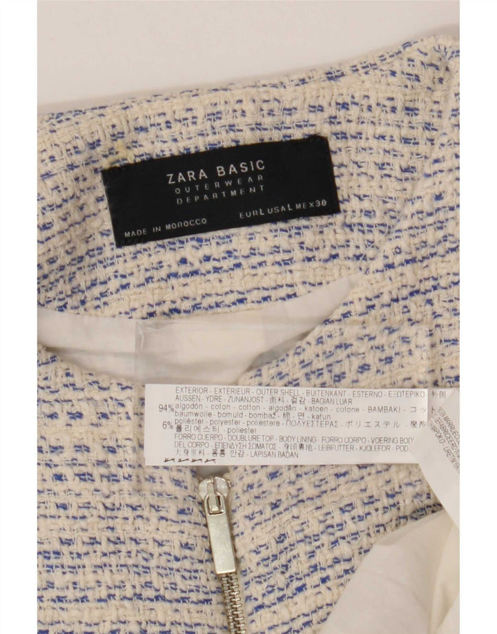 Zara Chaqueta Blazer Larga Con Cremallera Completa Para Mujer UK 44 Grande Blanco Moteado