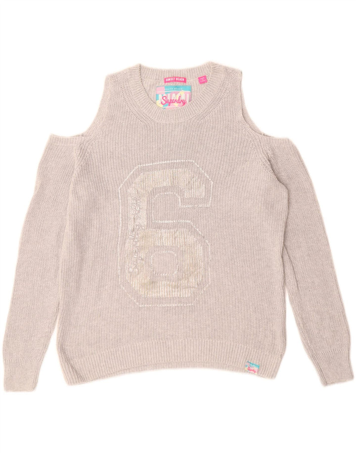 SUPERDRY Suéter tipo jersey con cuello barco y gráfico para mujer UK 40 Gris medio
