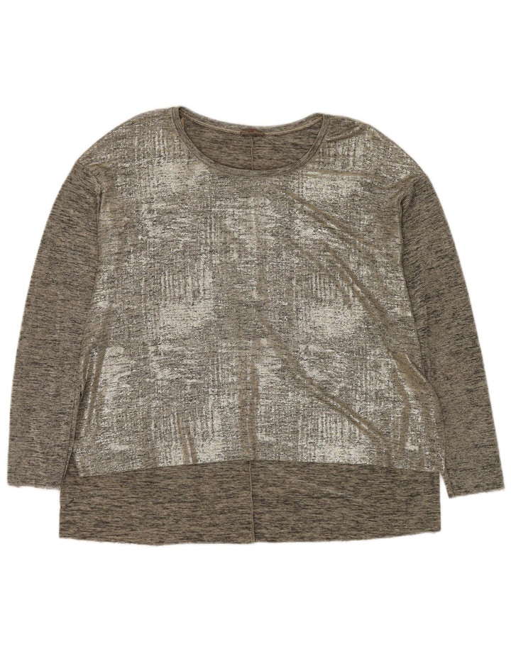 Zara Mujer Top Manga Larga UK 44 Poliéster Moteado Gris Medio Moderno