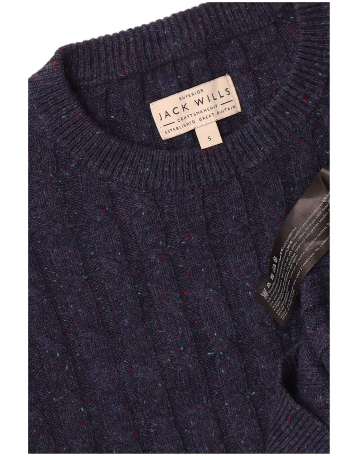 Jack Wolfskin Jersey de cuello redondo para hombre pequeño de lana moteada azul marino