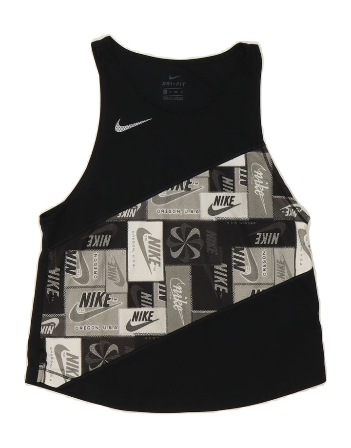 NIKE Womens Dri Fit Crop Graphic Vest Top UK 6 XS Black Patchwork Vintage Nike and Second-Hand Nike from Messina Hembry 