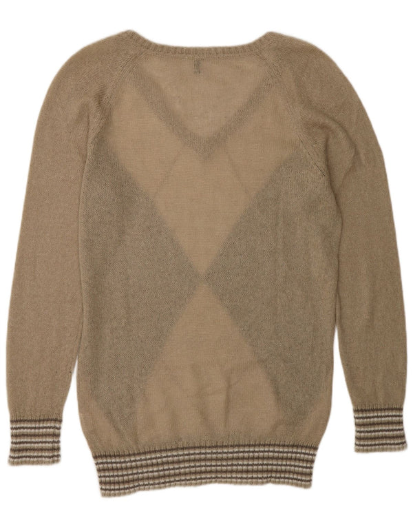 Benetton Jersey Con Cuello En V Para Mujer ES 44 Medium Beige Argyle/Diamond