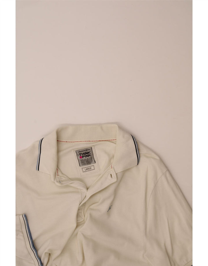 THINK PINK Mens Polo Shirt Large White Cotton Vintage Think Pink and Second-Hand Think Pink from Messina Hembry 