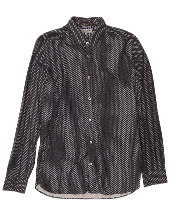 Ted Baker Camisa para hombre Talla 3 Algodón manchado gris medio
