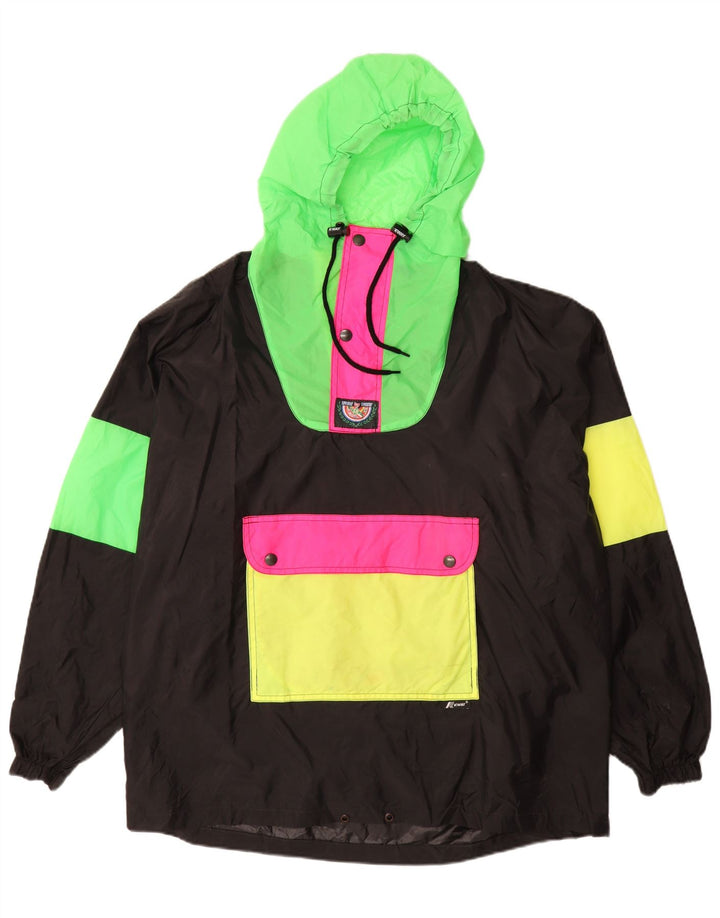 K-WAY Chaqueta anorak con capucha para hombre UK 40 Large Poliamida negra con bloques de color