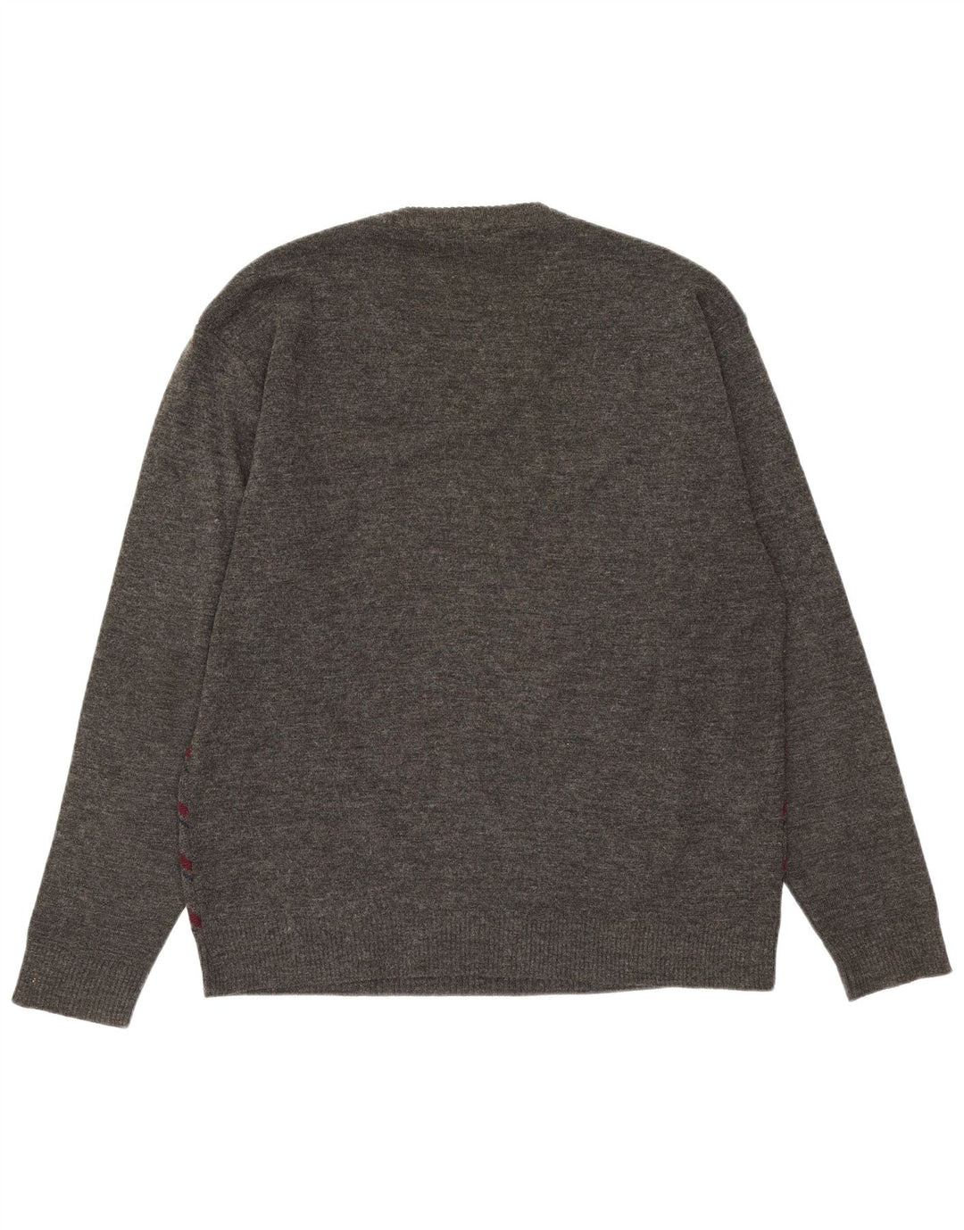 Vintage hombres V-cuello jumper suéter medio gris Argyle/Diamond acrílico