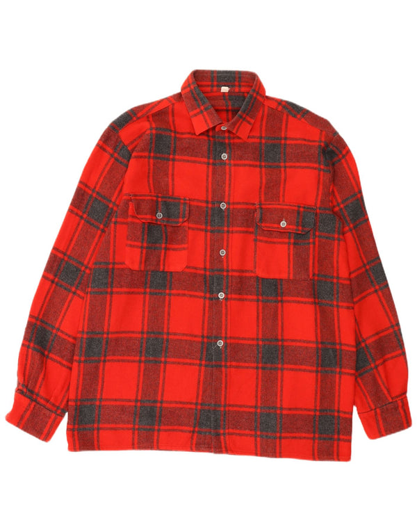 Camisa de franela vintage para hombre talla 44 XL lana a cuadros rojos