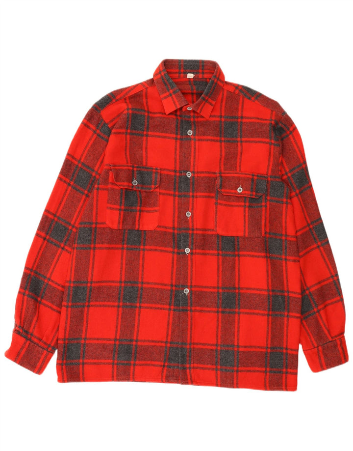 Camisa de franela vintage para hombre talla 44 XL lana a cuadros rojos