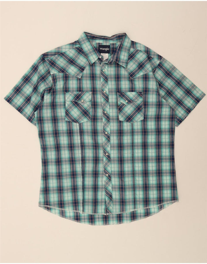 WRANGLER Mens Short Sleeve Shirt 2XL Blue Check Cotton Vintage Wrangler and Second-Hand Wrangler from Messina Hembry 