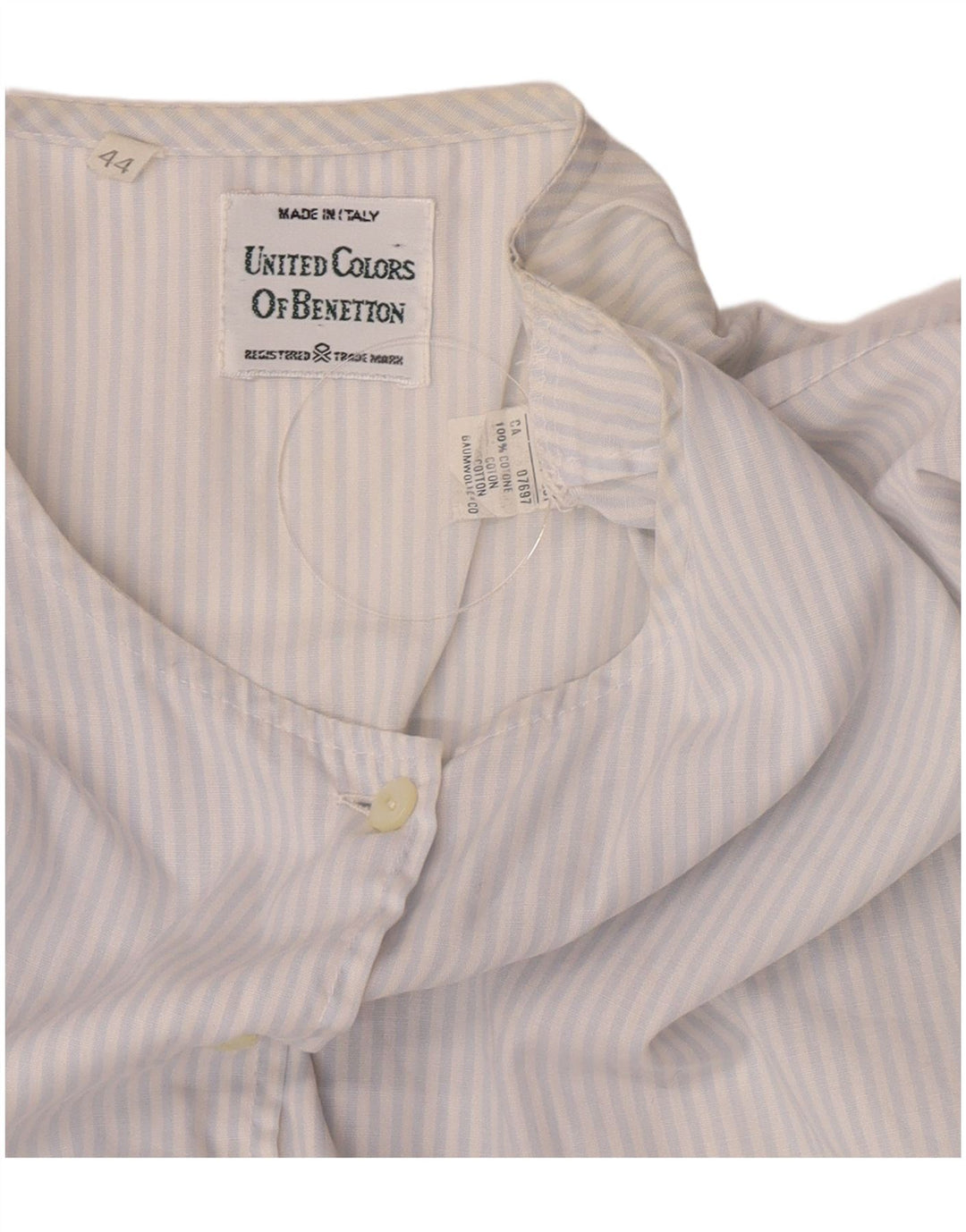 Benetton Blusa Camisera De Manga Corta IT 44 Azul Medio Raya diplomática