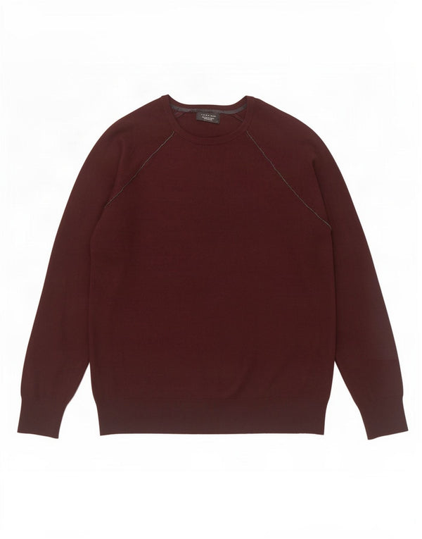 Zara Mens Boat Neck Jumper Sweater Large Burgundy Viscose