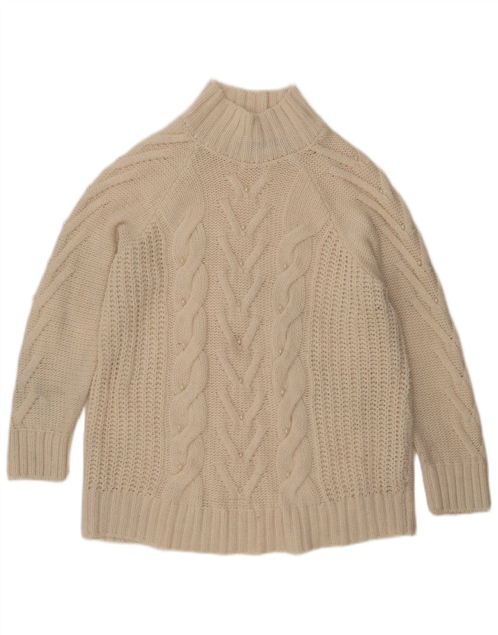Marks & Spencer Suéter tipo jersey con cuello alto para mujer UK 46 Large Off White