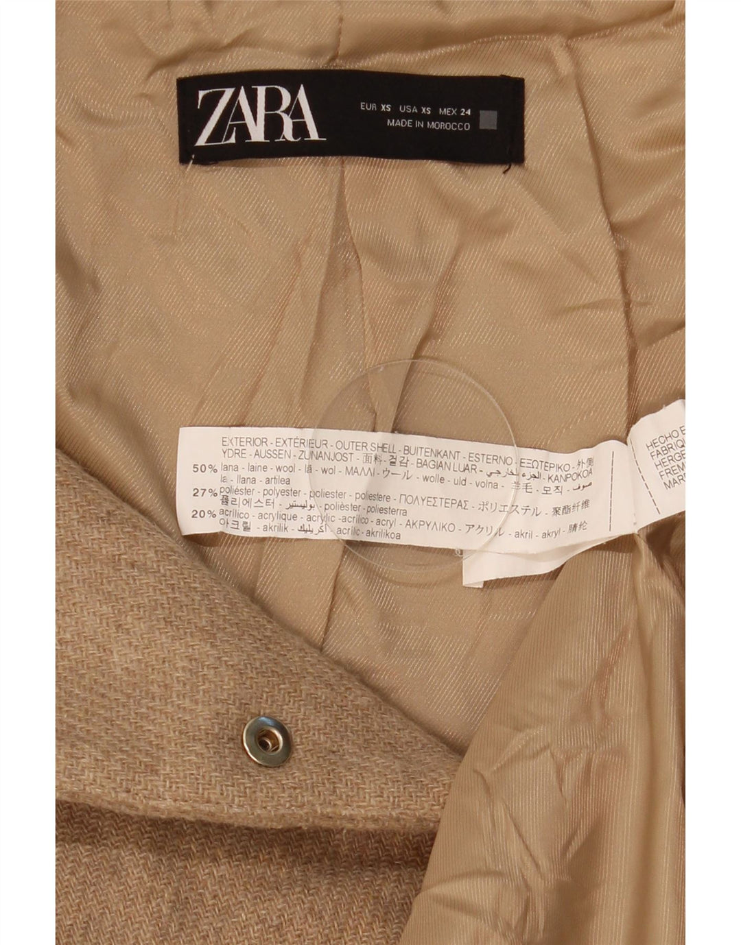 Zara Mujer Cazadora Bomber Con Capucha UK 6 XS Lana Beige