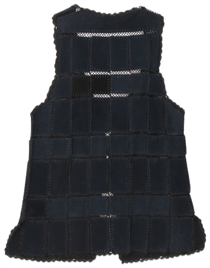 Vintage mujer ante Gilet Reino Unido 16 grande azul marino patchwork