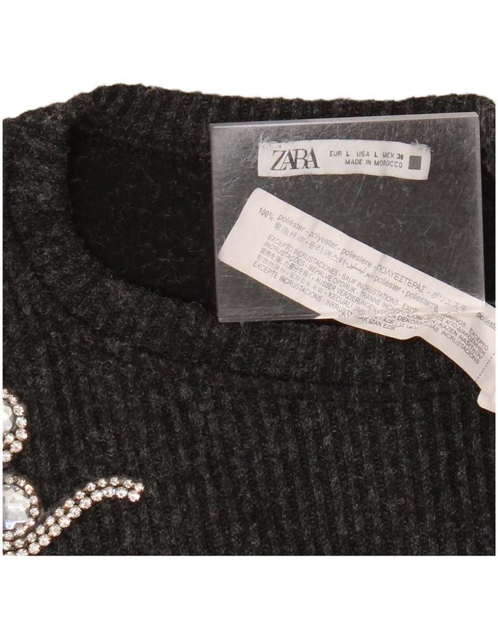 Zara Mujer Crop Suéter De Cuello Redondo De Gran Tamaño UK 46 Grande Gris