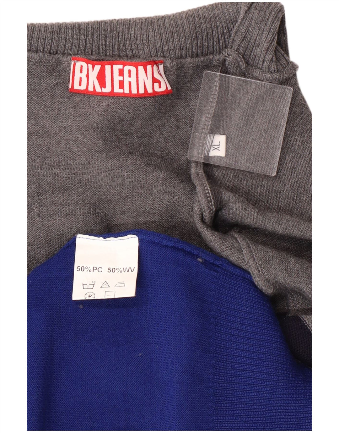 Vintage hombres rollo cuello jersey suéter XL gris colorblock acrílico