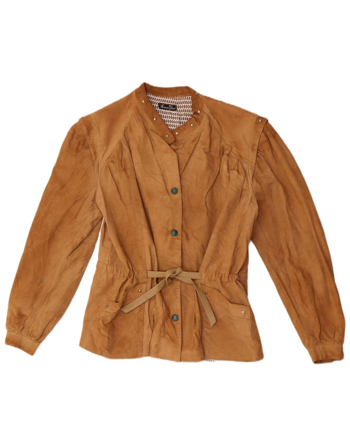 Vintage mujer ante bomber chaqueta IT 42 cuero beige medio