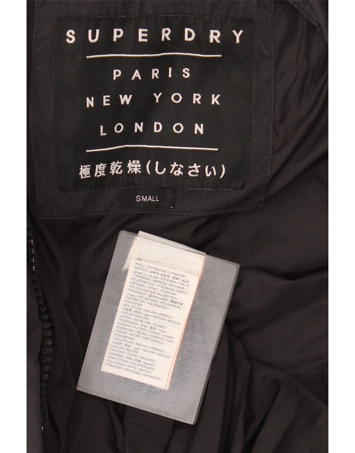 Superdry Abrigo acolchado extragrande con capucha para mujer, talla 40, poliéster gris pequeño