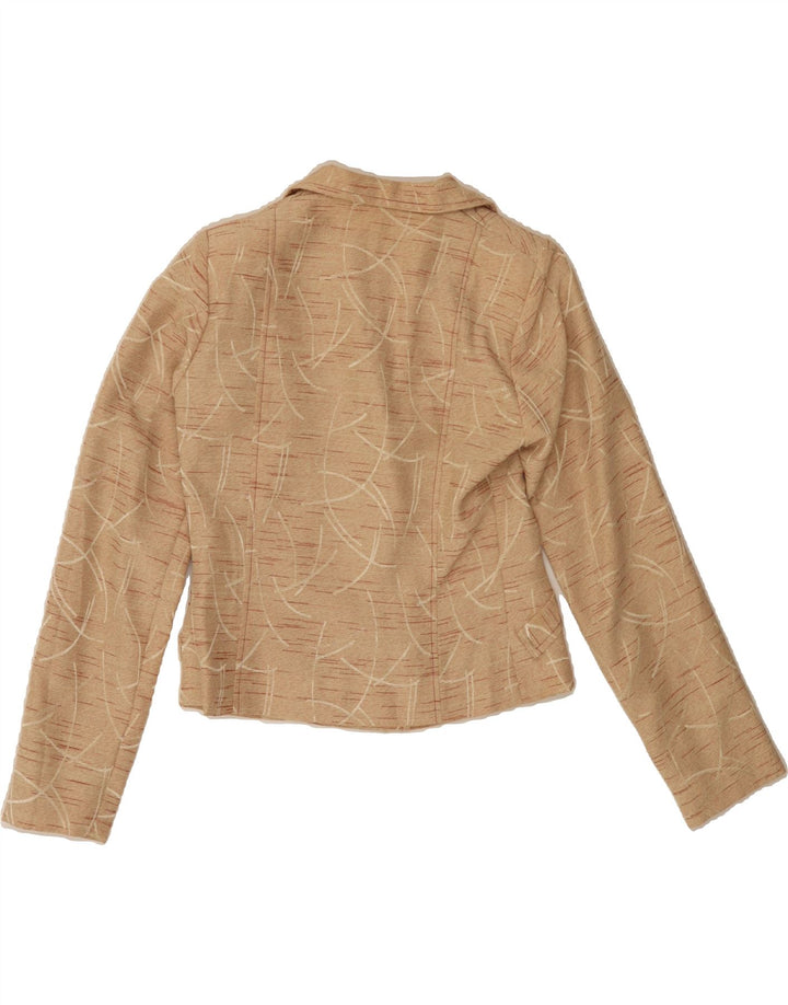 VINTAGE Womens Crop 2 Button Blazer Jacket UK 10 Small Beige Pinstripe Vintage Vintage and Second-Hand Vintage from Messina Hembry 