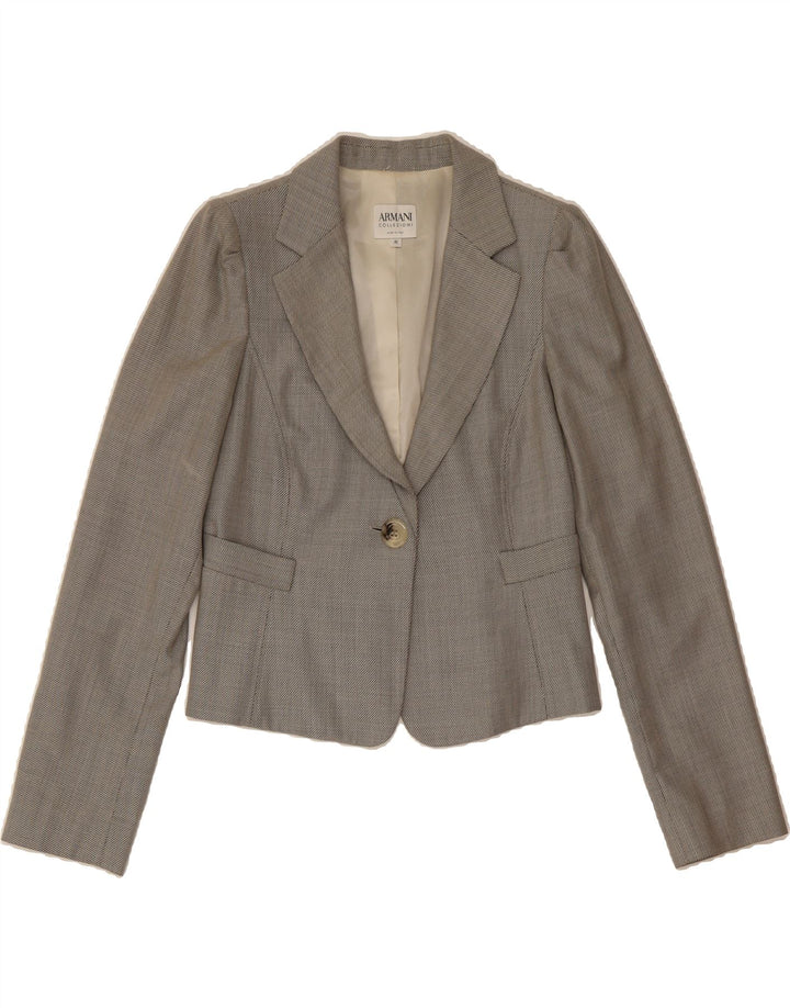 ARMANI COLLEZIONI Womens 1 Button Blazer Jacket IT 42 Medium Grey Wool Vintage Armani Collezioni and Second-Hand Armani Collezioni from Messina Hembry 