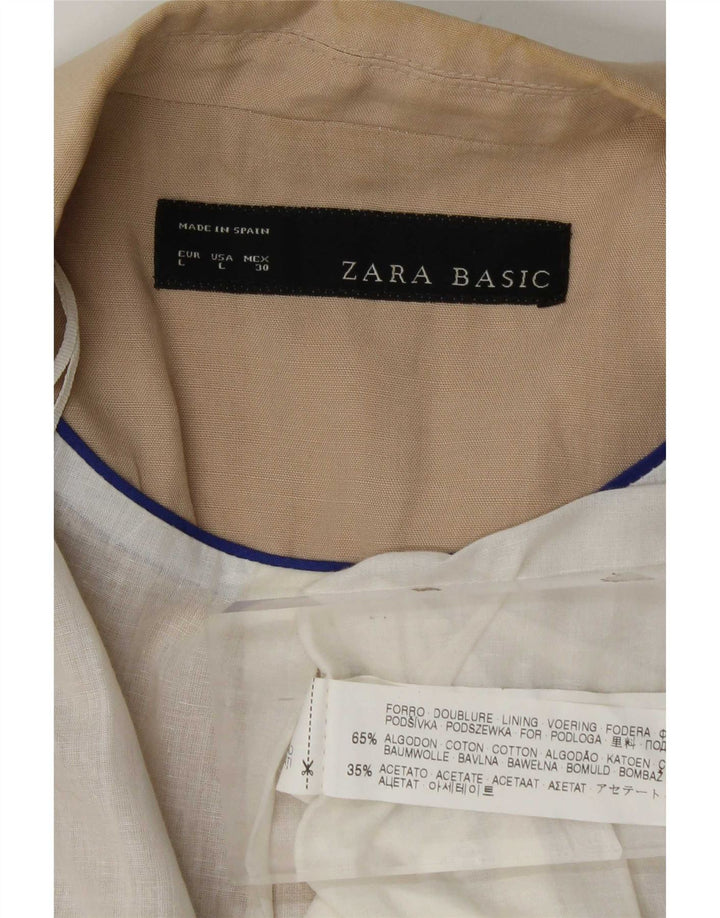 Zara Mujer Chaqueta Americana Abierta Manga 3/4 UK 40 Grande Algodón Beige